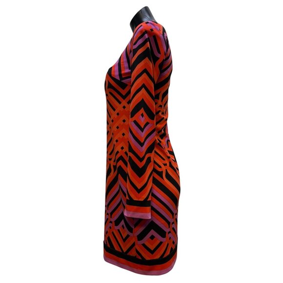 Trina Turk Geometric Print Long Sleeve Dress Red & Black Size 0 - Picture 4 of 6